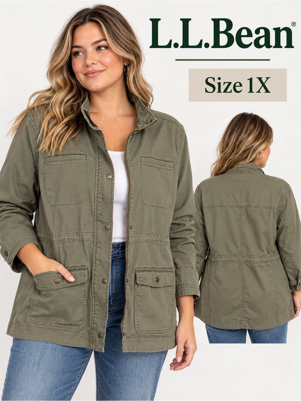 L.L.Bean Olive Green Utility Field Jacket Women’s 1X Cotton Spandex
